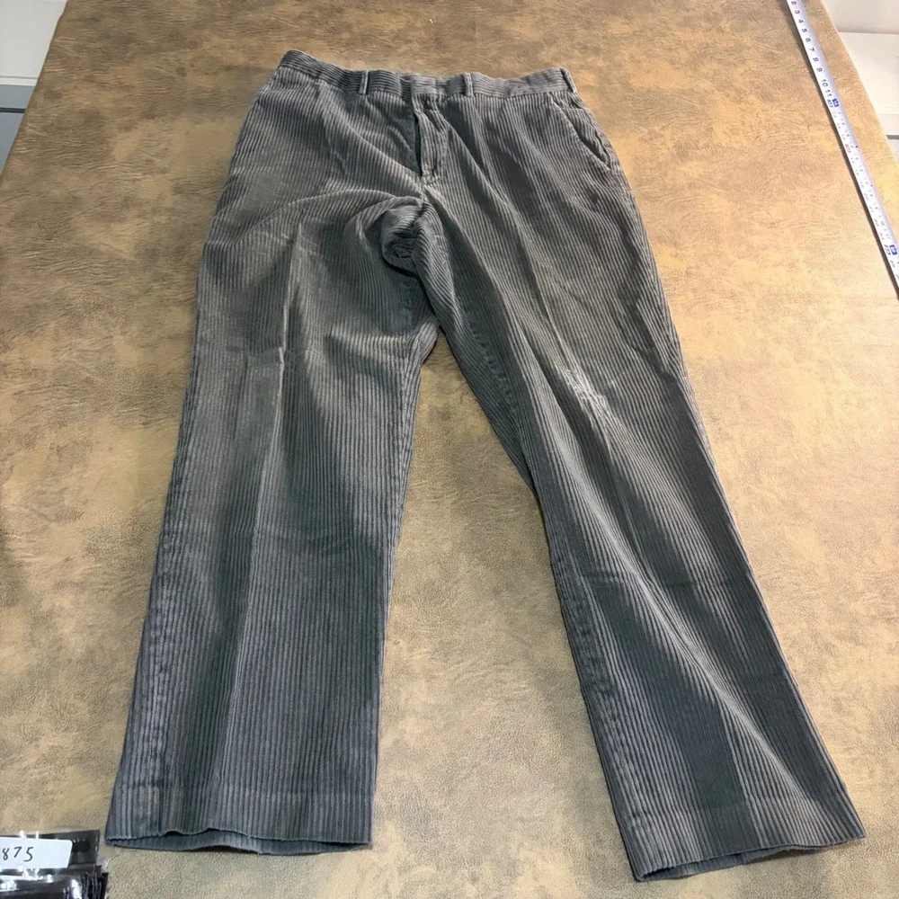 Lands End Corduroy Pants Mens 35x30 Gray Wide Wale Trousers Made in USA